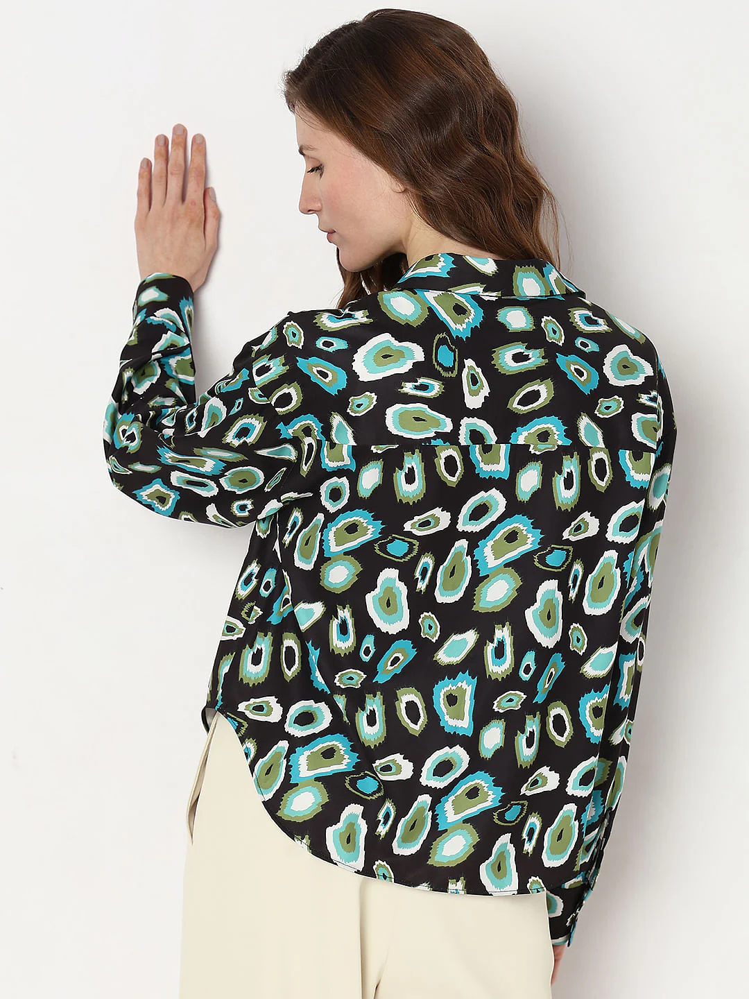 Black Abstract Print Satin Shirt - Image 4
