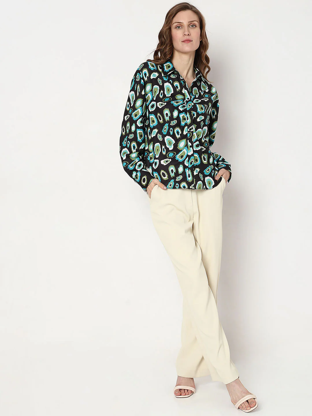 Black Abstract Print Satin Shirt - Image 5