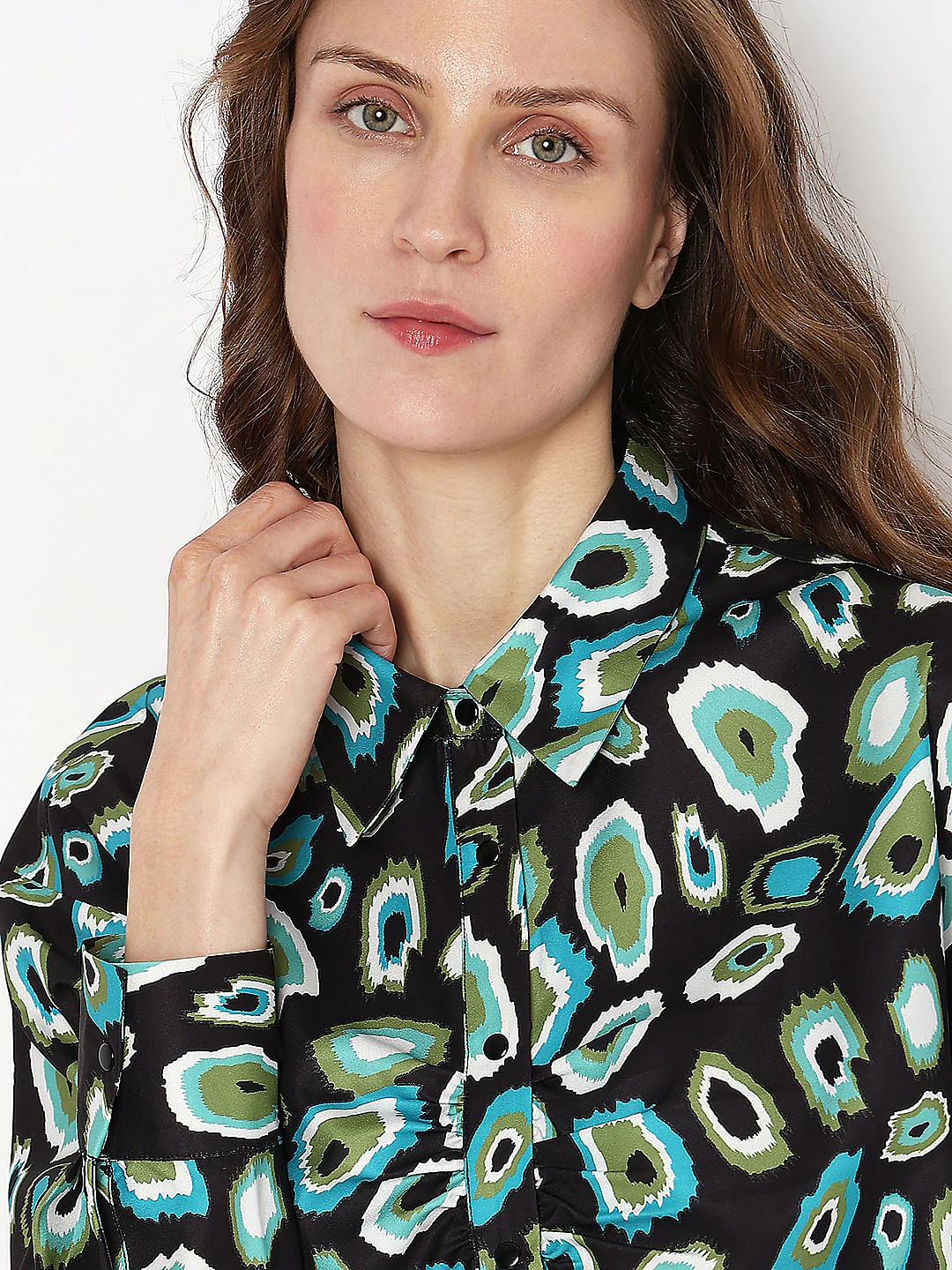 Black Abstract Print Satin Shirt - Image 6
