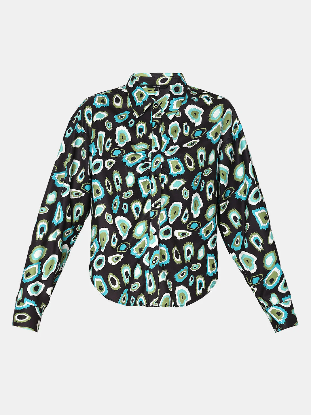 Black Abstract Print Satin Shirt - Image 7