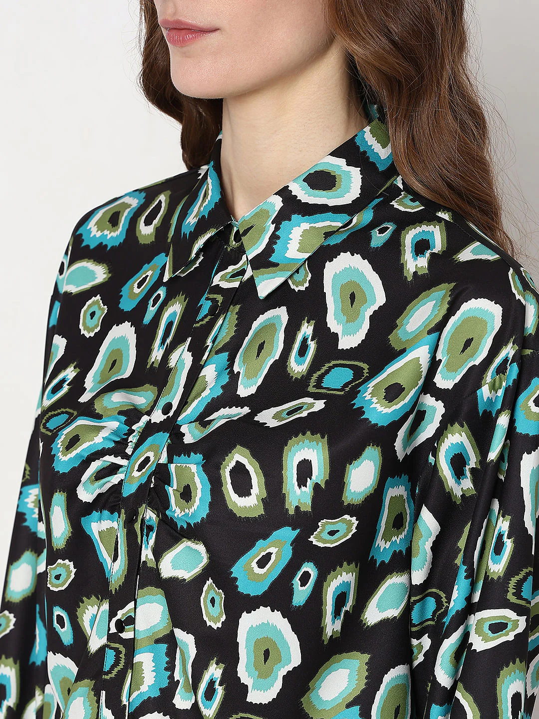 Black Abstract Print Satin Shirt - Image 8