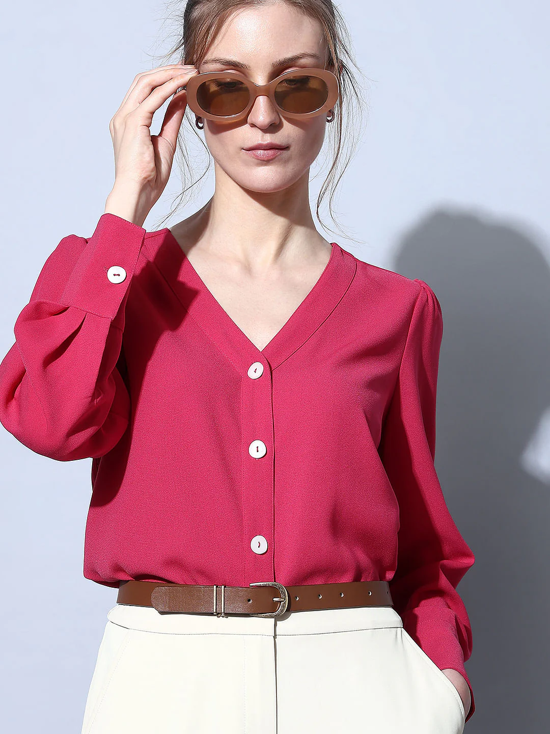 Coral Red V-Neck Top