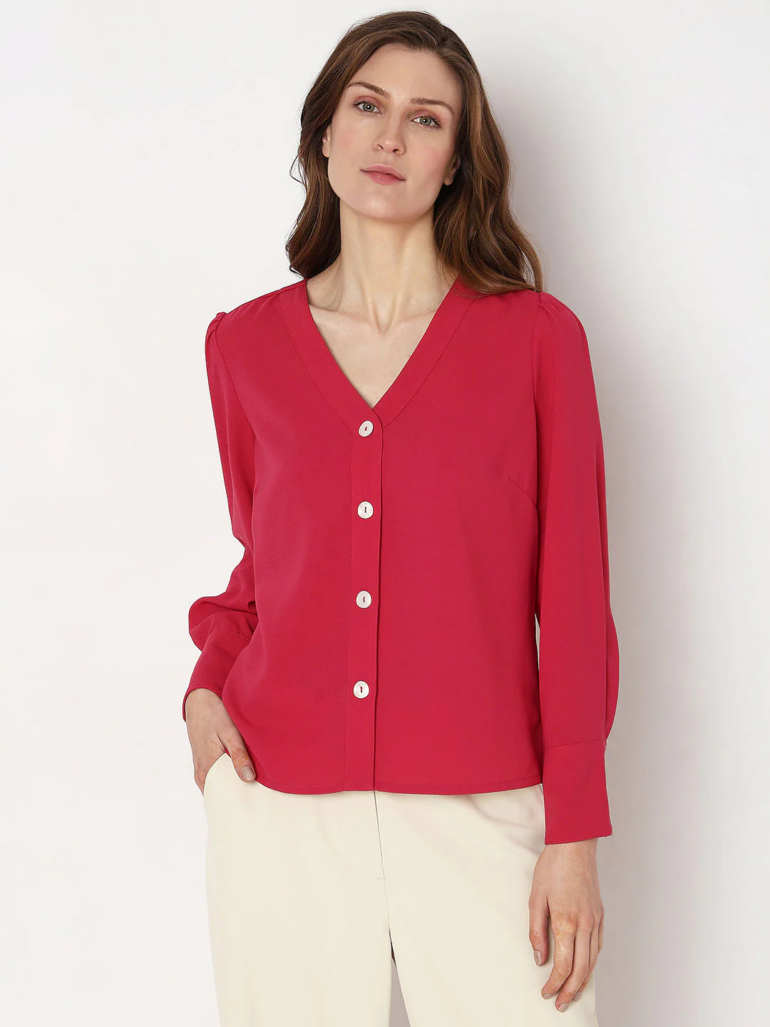 Coral Red V-Neck Top - Image 2