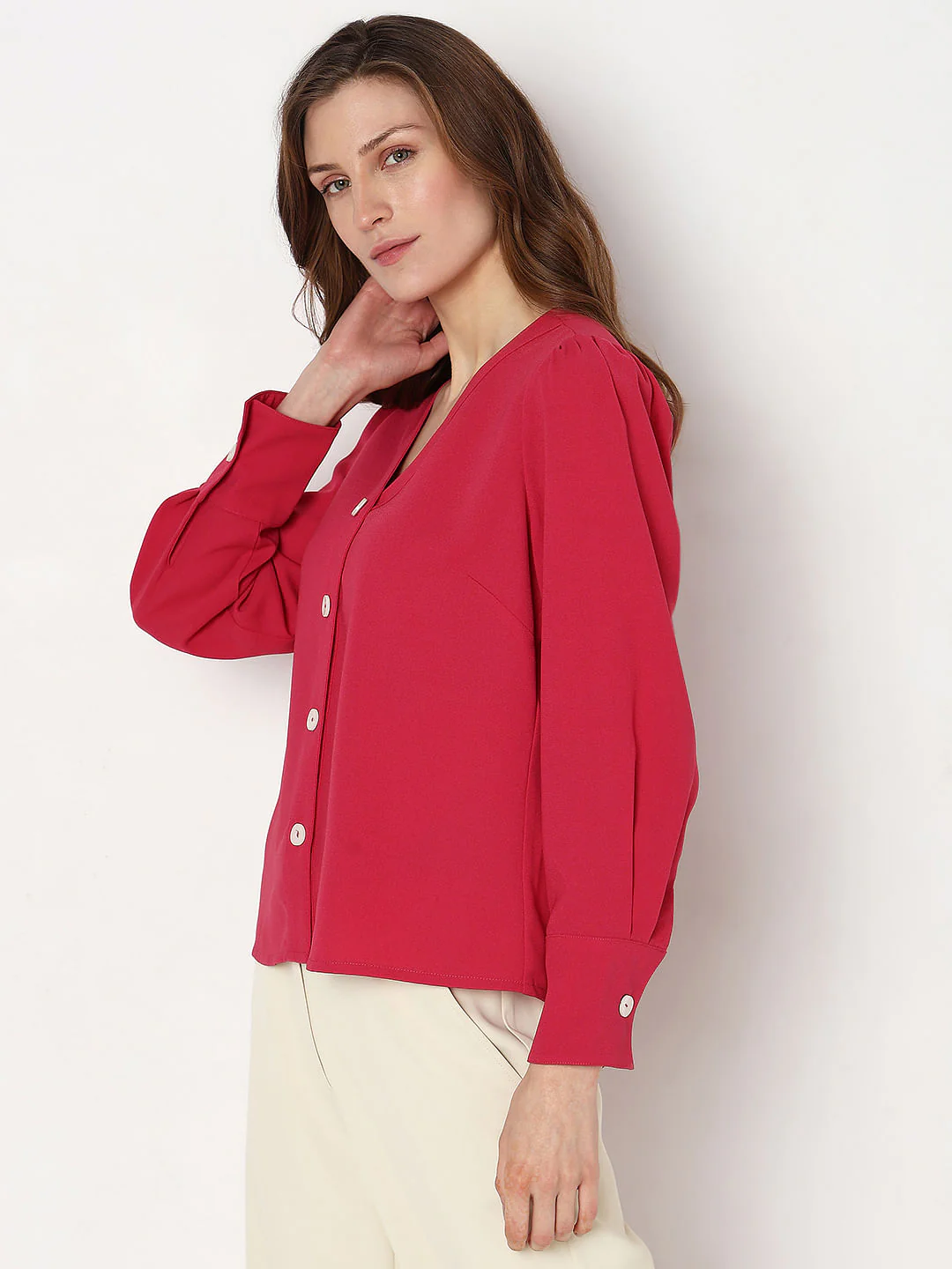 Coral Red V-Neck Top - Image 3