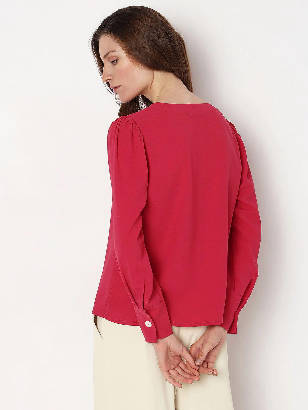 Coral Red V-Neck Top - Image 4