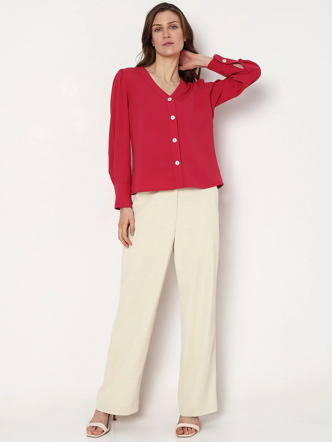 Coral Red V-Neck Top - Image 5
