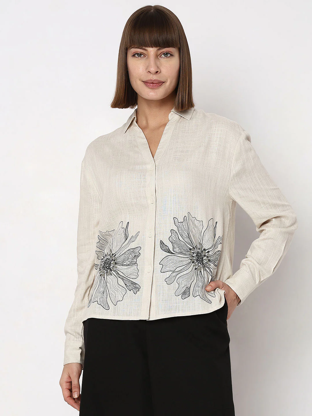 Off-White Floral Asymmetric Shirt - Image 2