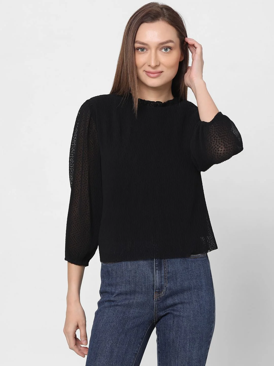 Black Plisse Pleated Top - Image 2