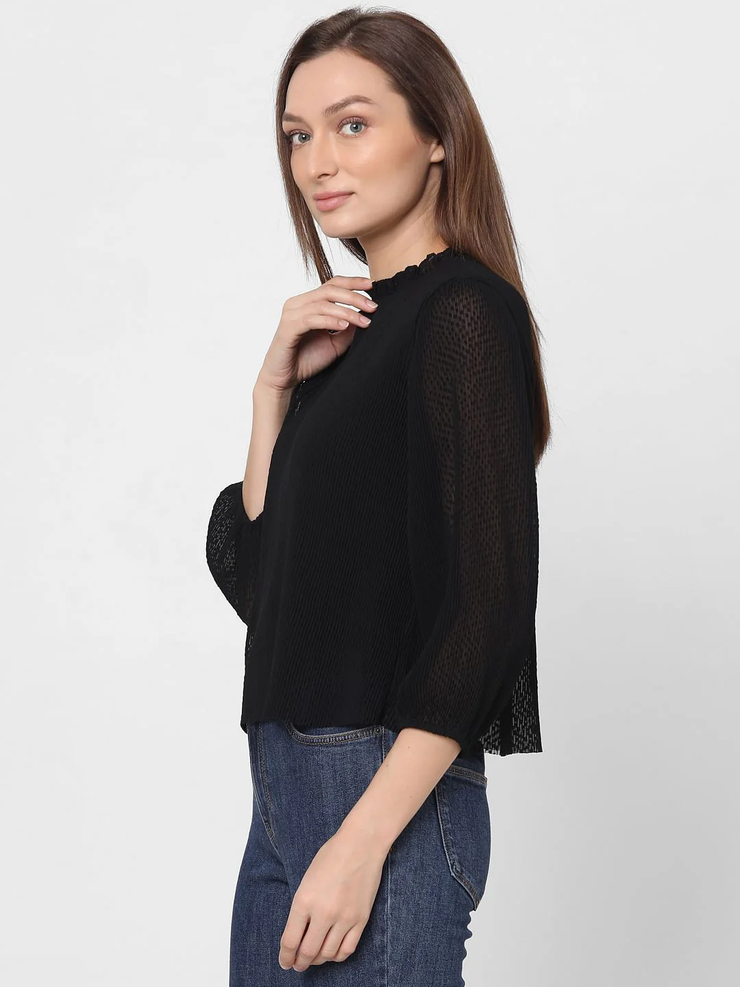 Black Plisse Pleated Top - Image 3