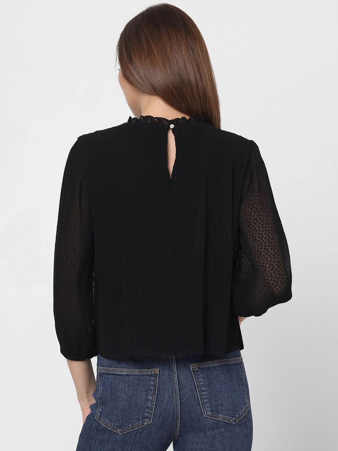 Black Plisse Pleated Top - Image 4