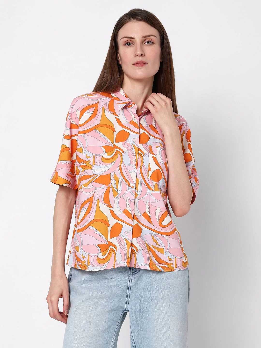 Orange Abstract Print Shirt - Image 2