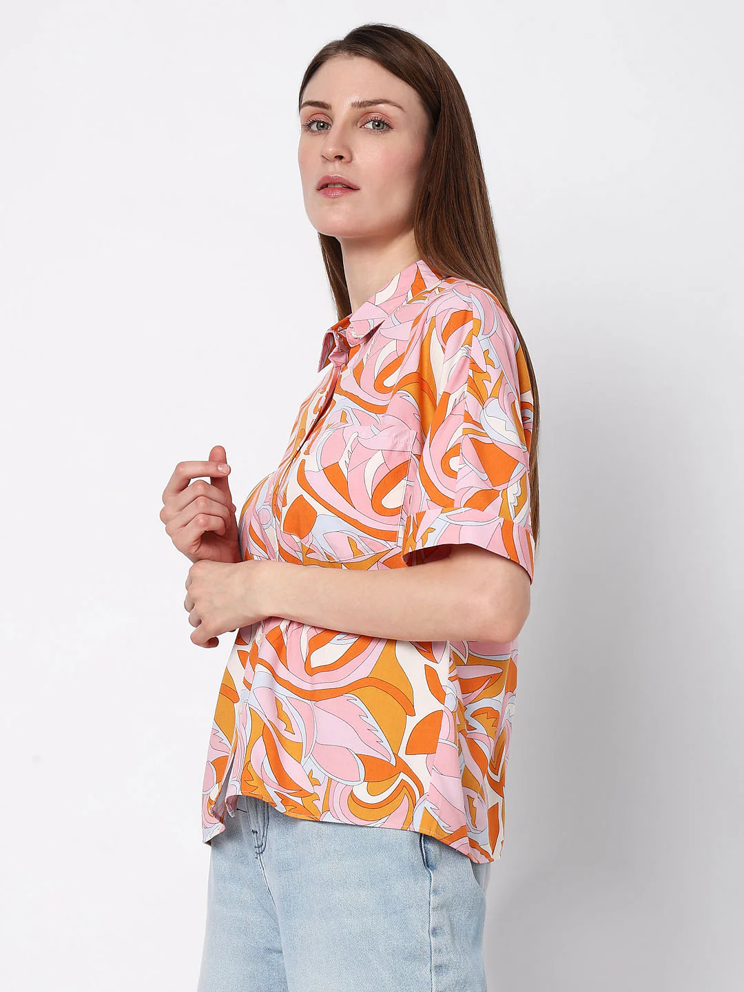 Orange Abstract Print Shirt - Image 3