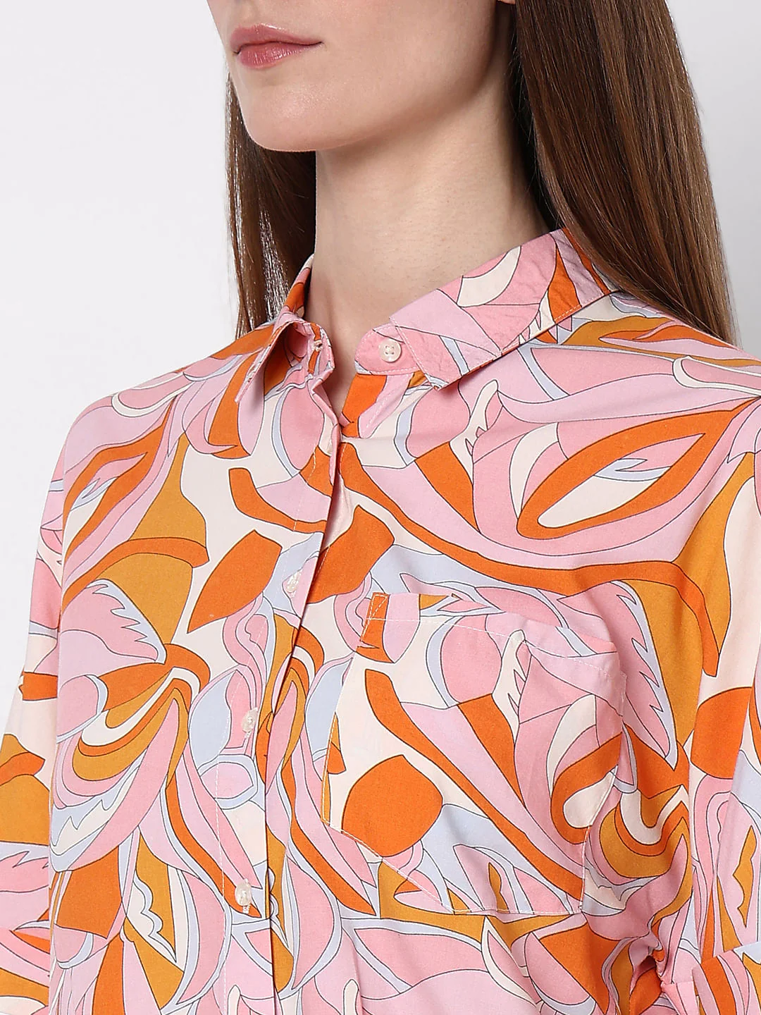 Orange Abstract Print Shirt - Image 8
