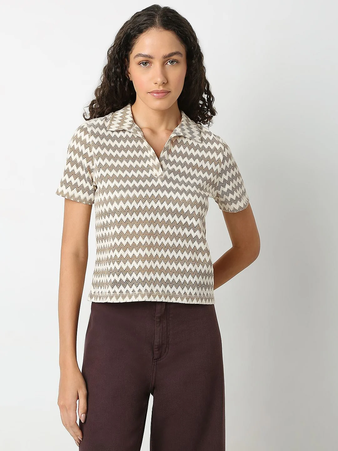 Brown Abstract Print Polo - Image 2