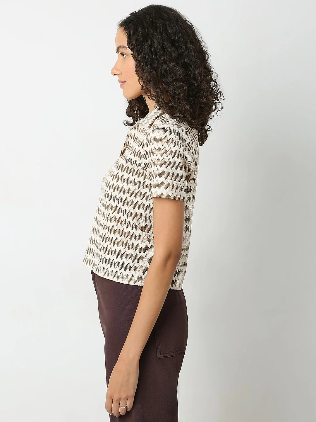 Brown Abstract Print Polo - Image 3