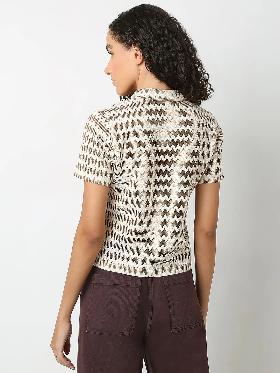 Brown Abstract Print Polo - Image 4