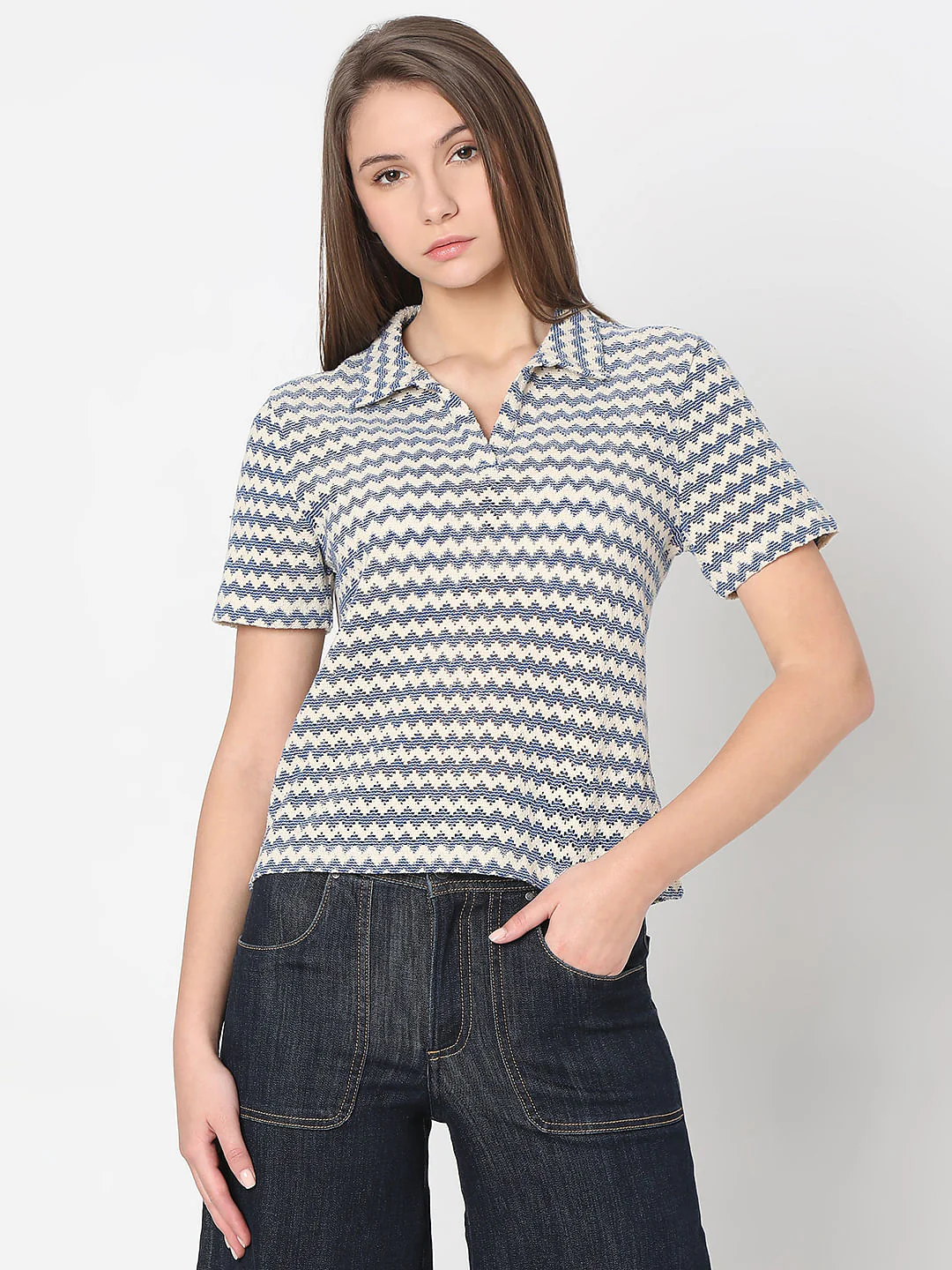 Beige Abstract Print Polo - Image 2
