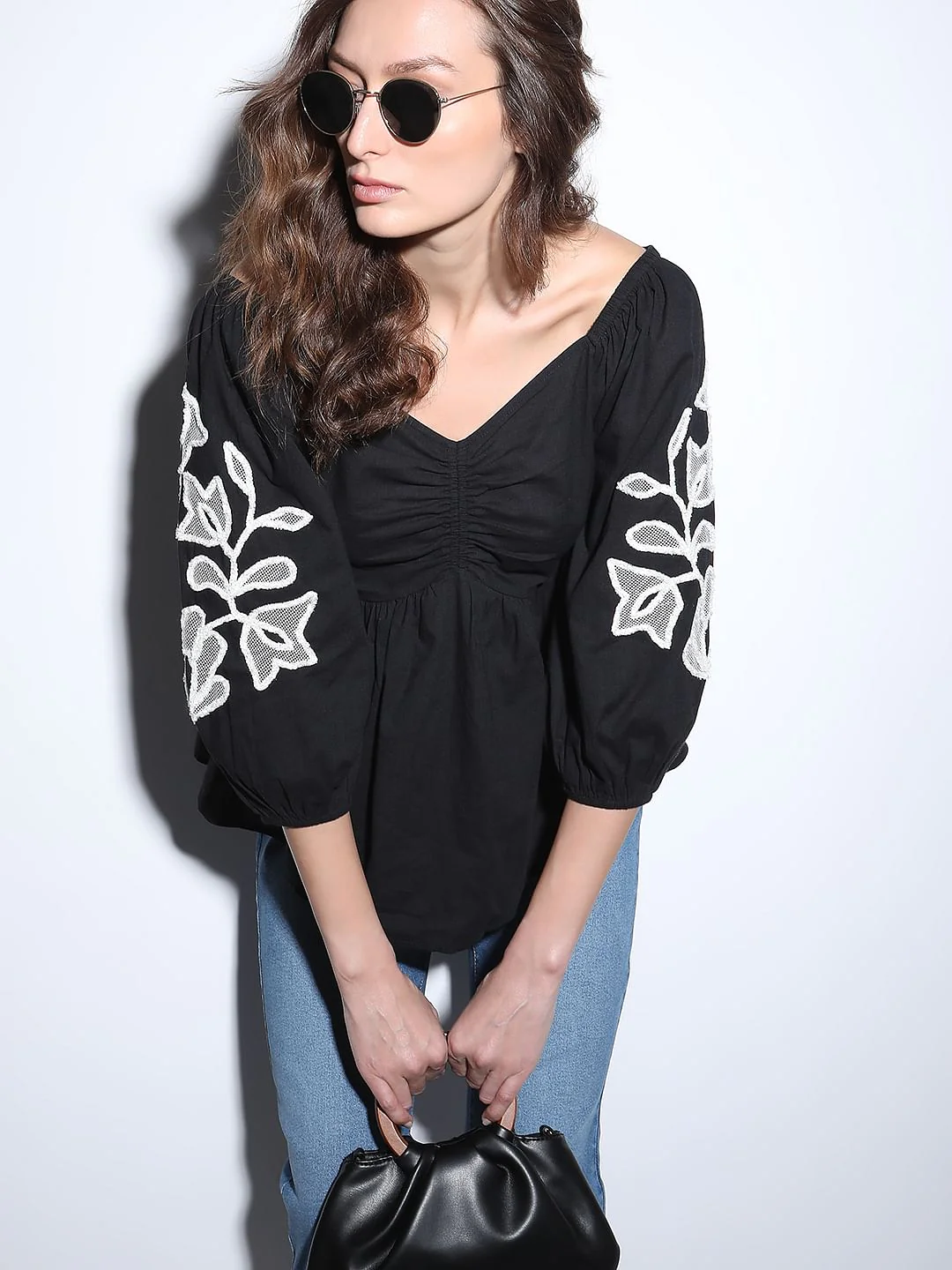 Black Floral Embroidered Top