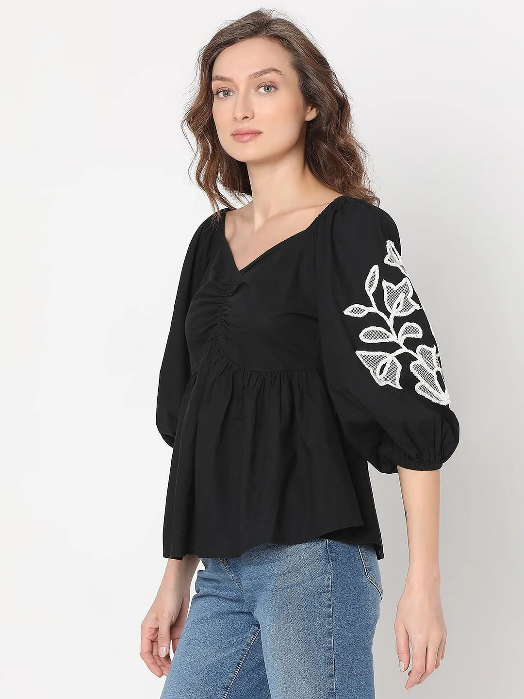 Black Floral Embroidered Top - Image 3