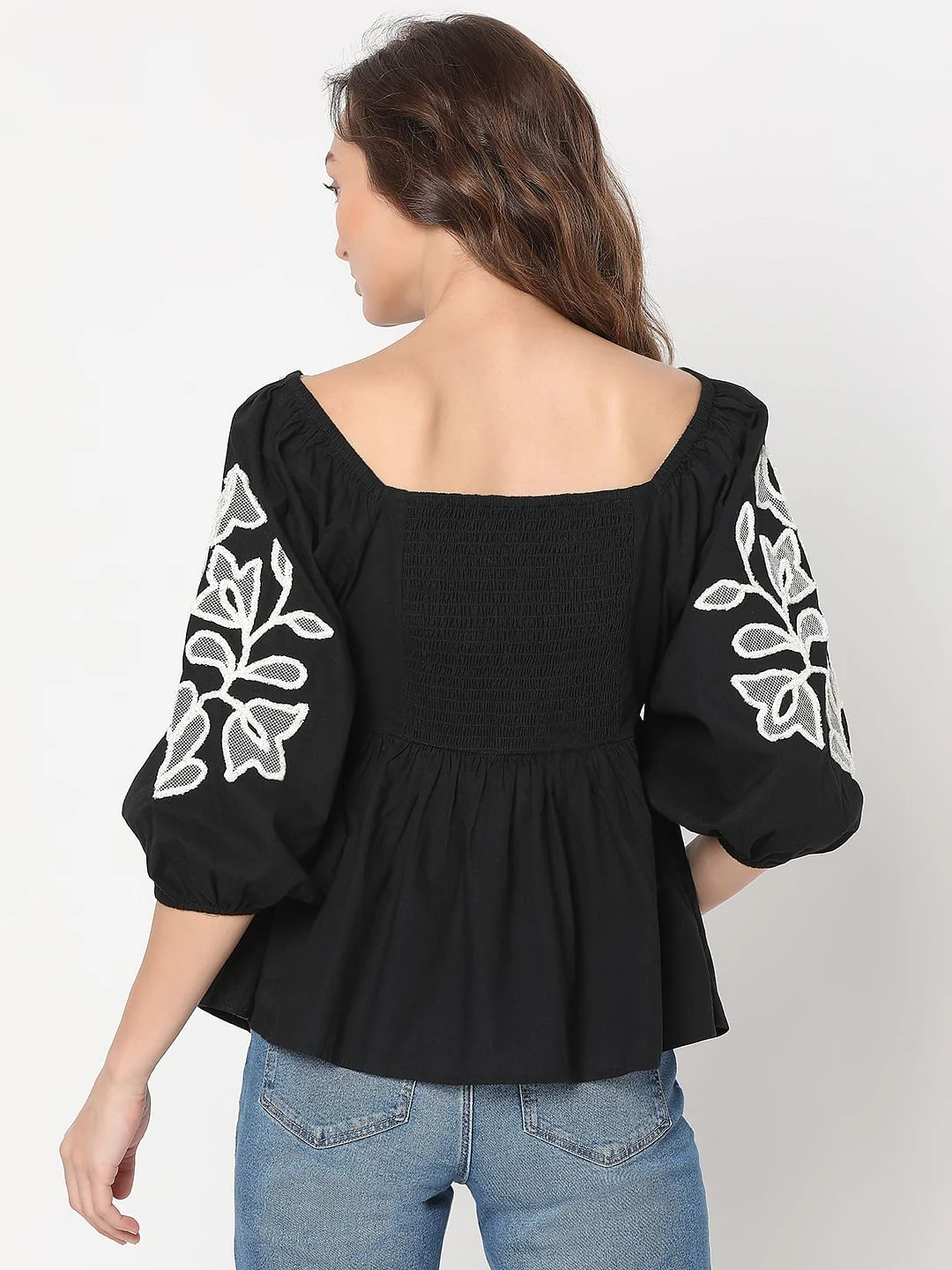 Black Floral Embroidered Top - Image 4