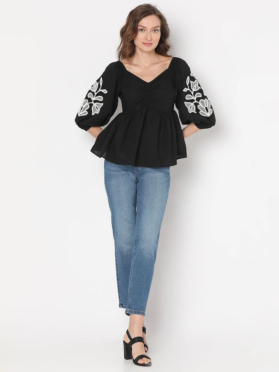 Black Floral Embroidered Top - Image 5