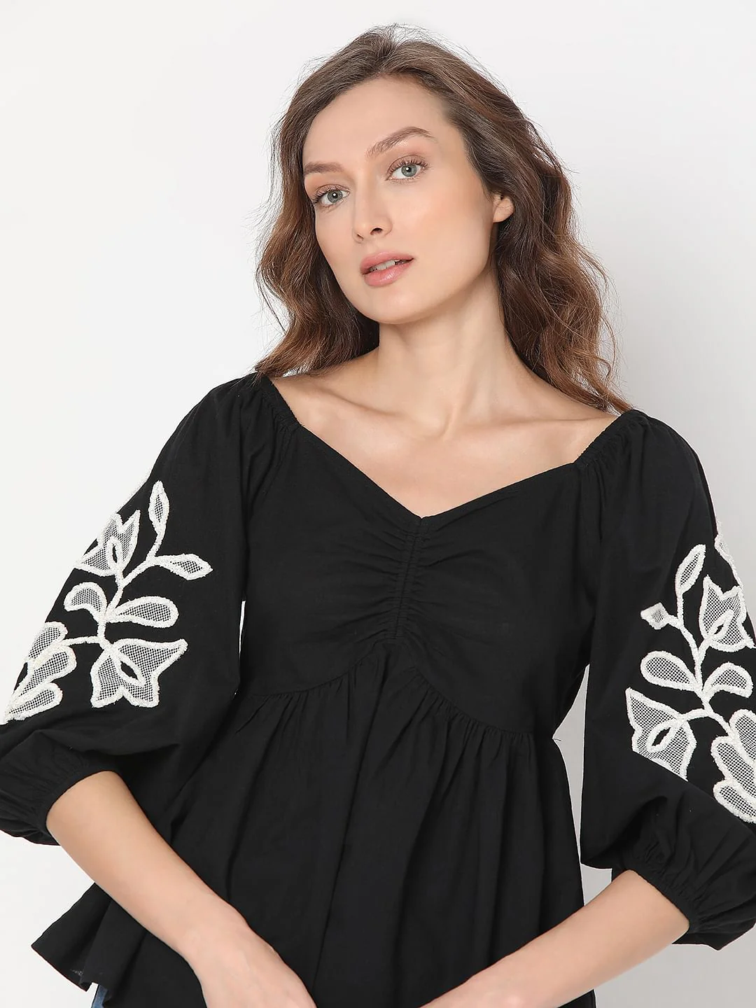 Black Floral Embroidered Top - Image 6