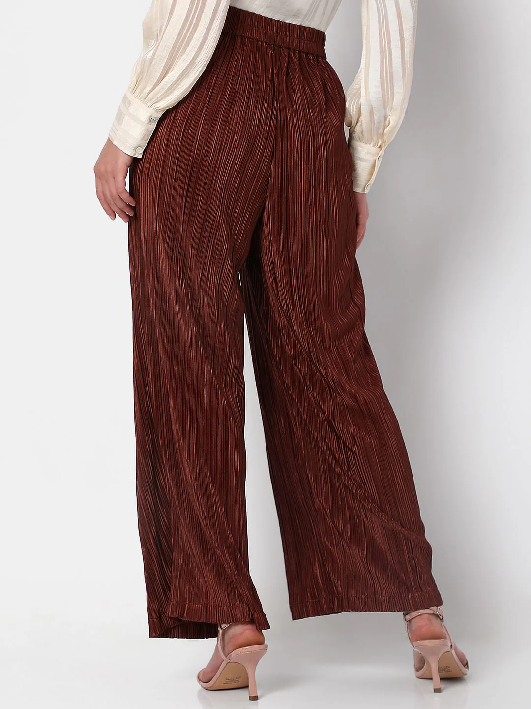 Brown High Rise Plisse Co-Ord Set Pants - Image 4