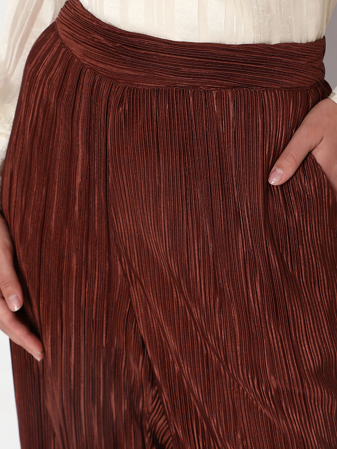 Brown High Rise Plisse Co-Ord Set Pants - Image 5
