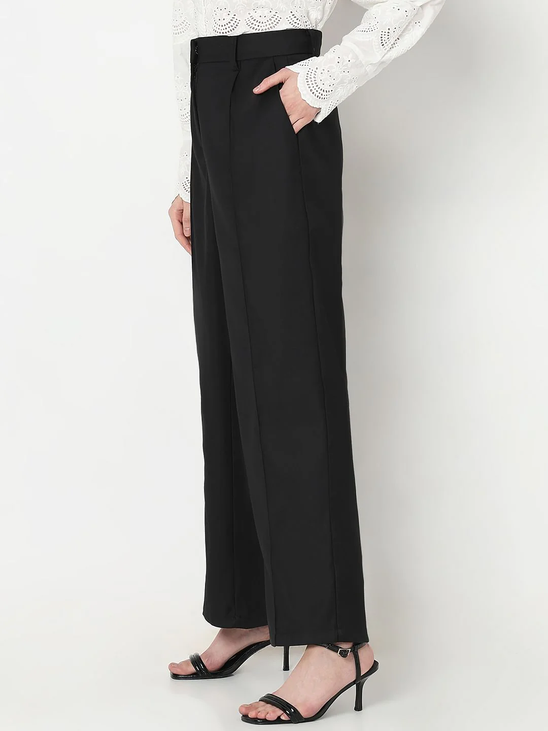 Black Mid Rise Straight Fit Pants - Image 3