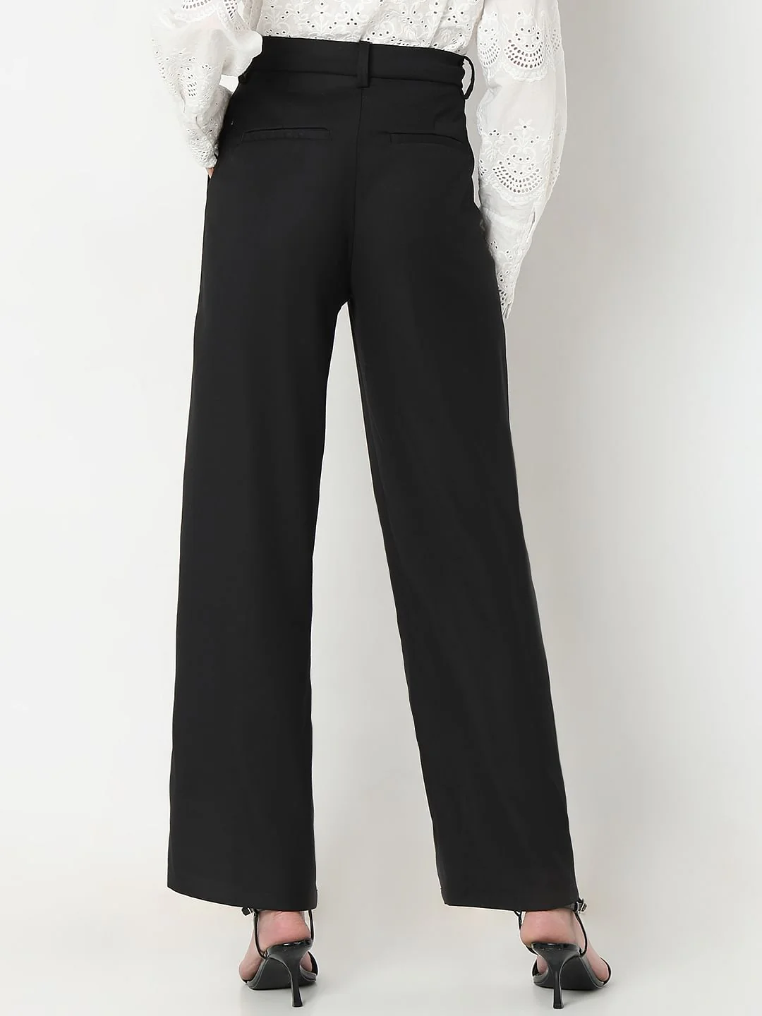 Black Mid Rise Straight Fit Pants - Image 4
