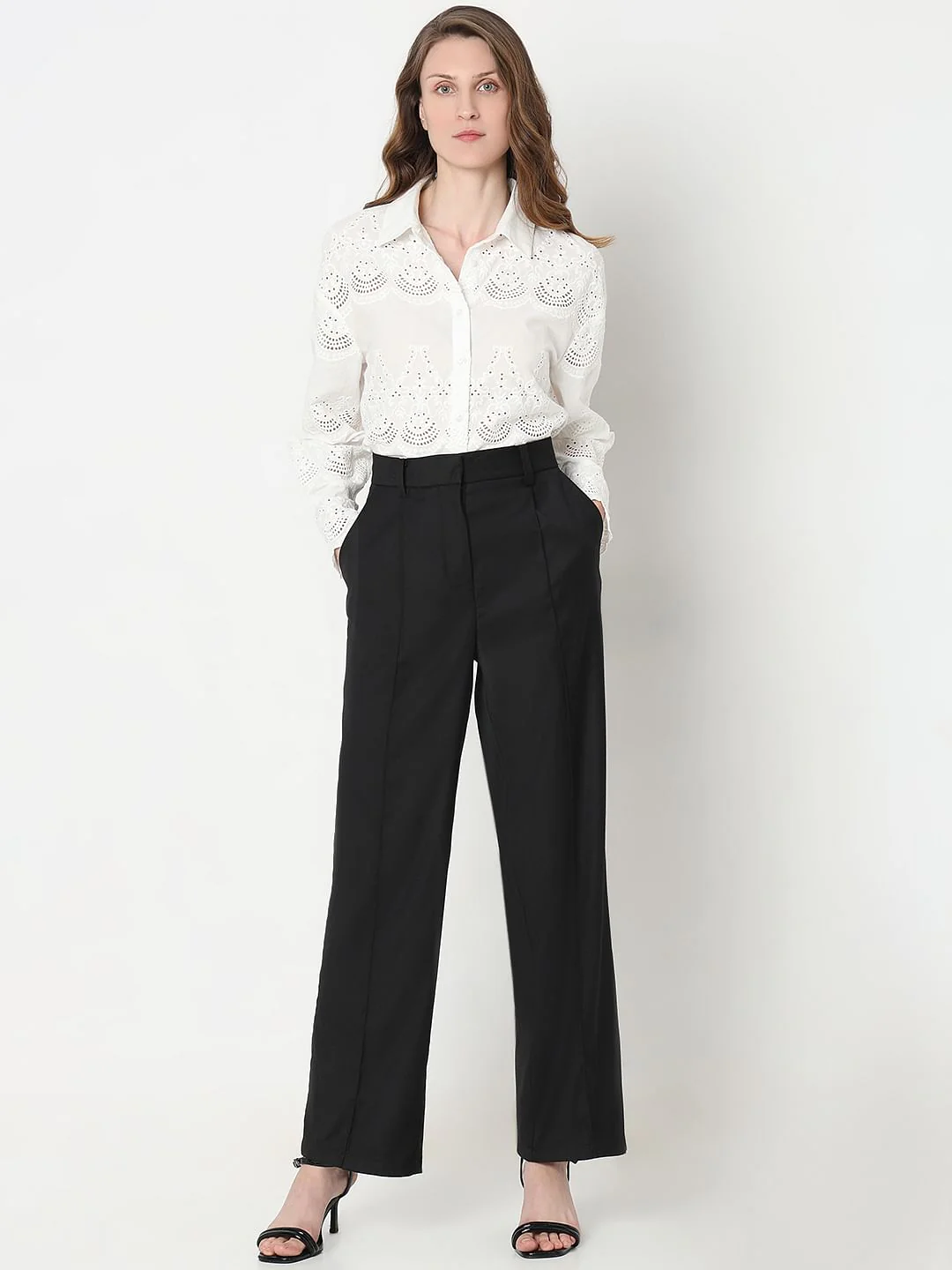 Black Mid Rise Straight Fit Pants - Image 5