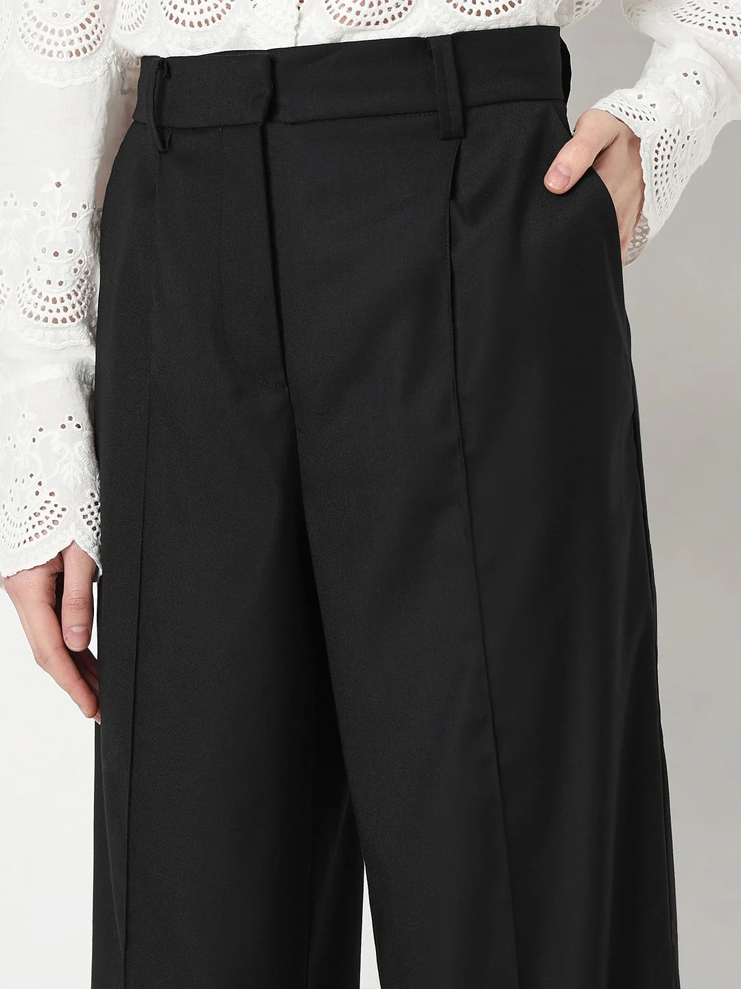 Black Mid Rise Straight Fit Pants - Image 6