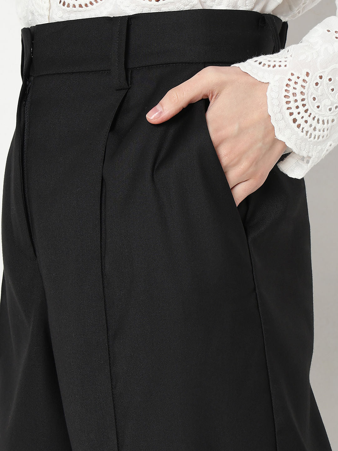 Black Mid Rise Straight Fit Pants - Image 8