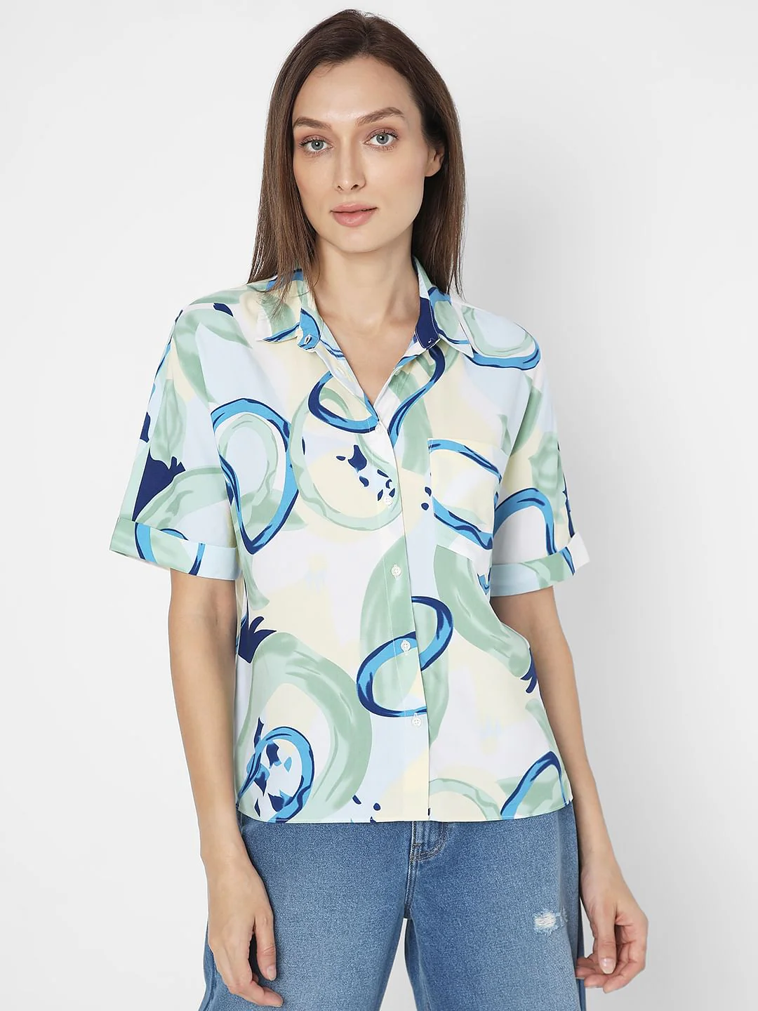 Blue Abstract Print Shirt - Image 2
