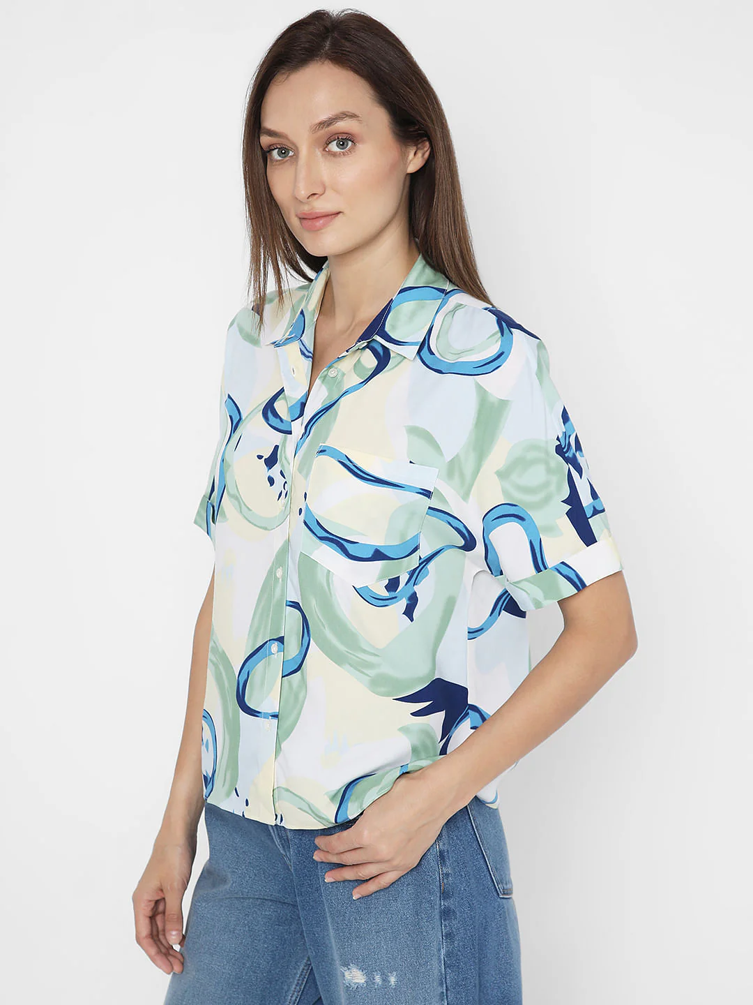 Blue Abstract Print Shirt - Image 3