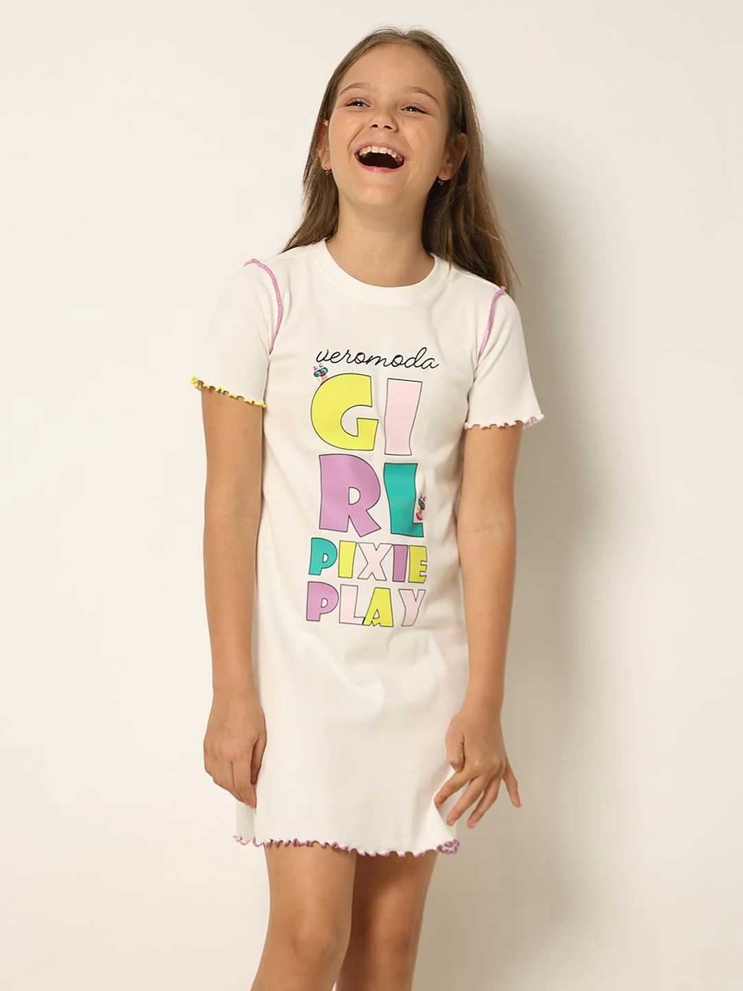 White Printed Ribbed Shift Dress - Image 2