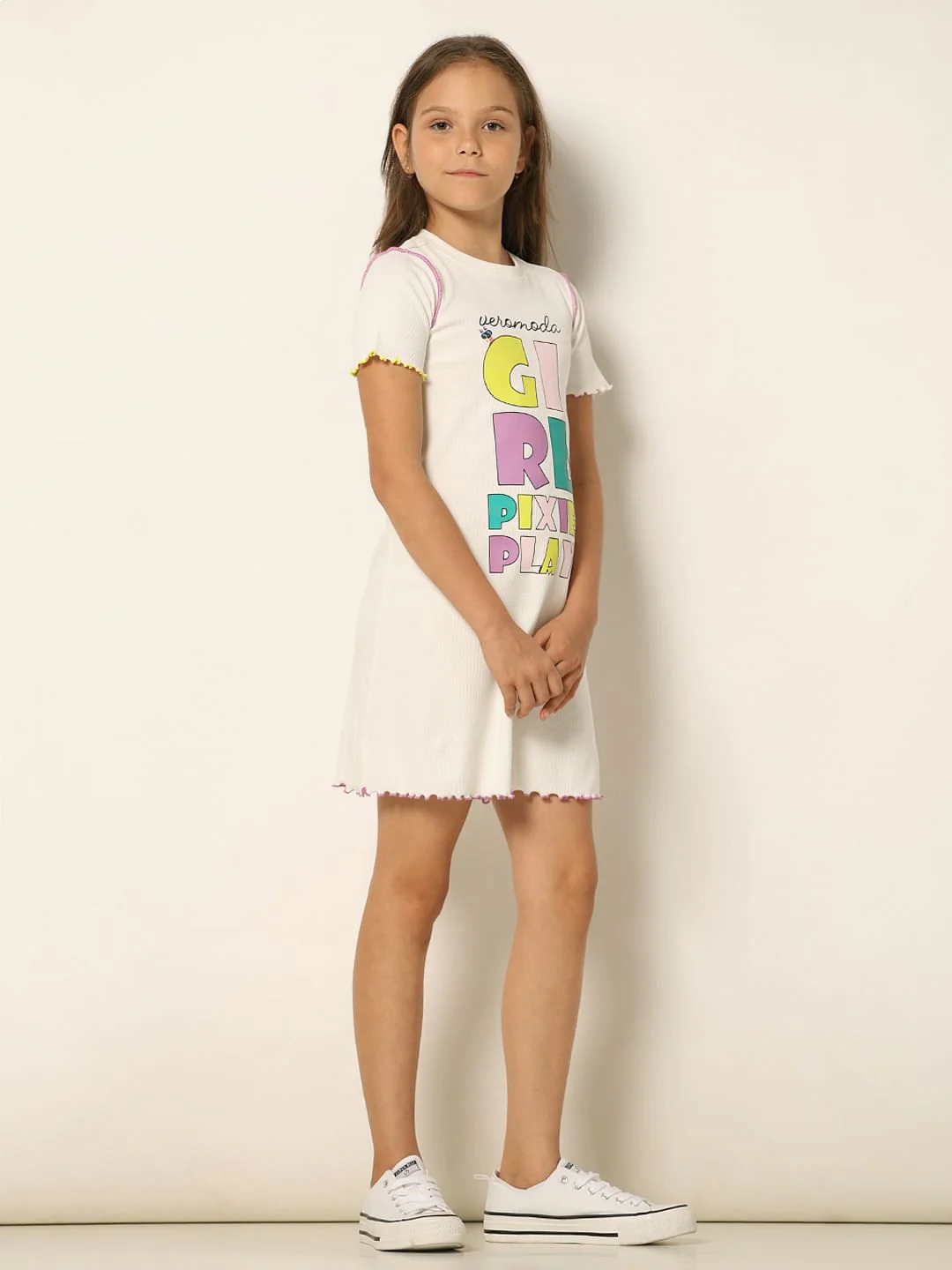 White Printed Ribbed Shift Dress - Image 5