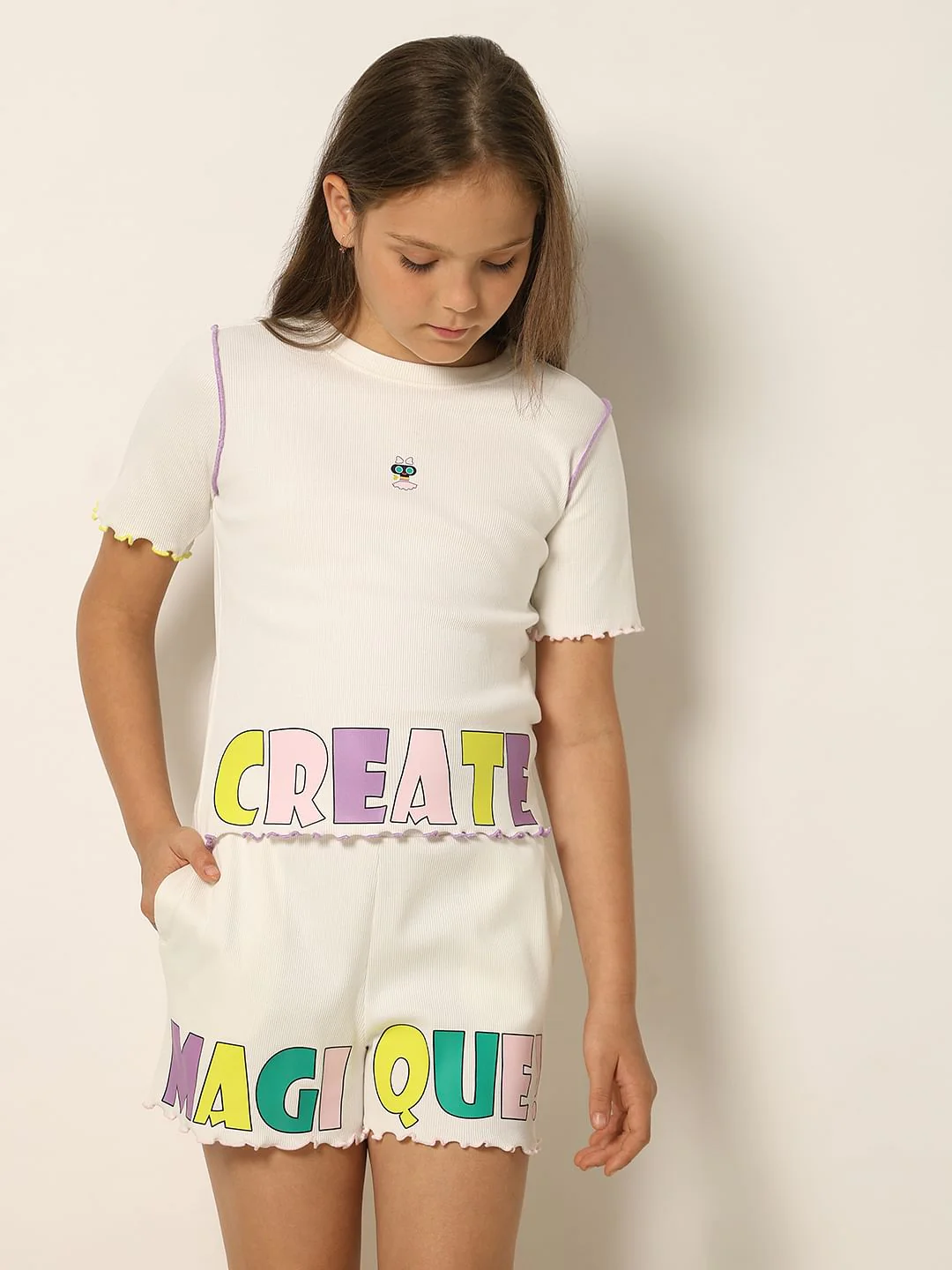 White Ribbed Co-Ord Set T-Shirt - Image 2