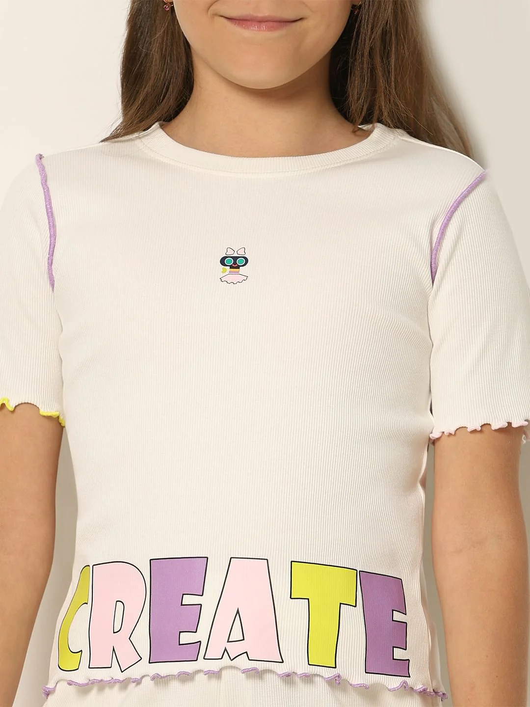 White Ribbed Co-Ord Set T-Shirt - Image 4