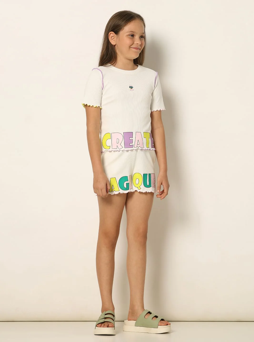 White Ribbed Co-Ord Set T-Shirt - Image 5