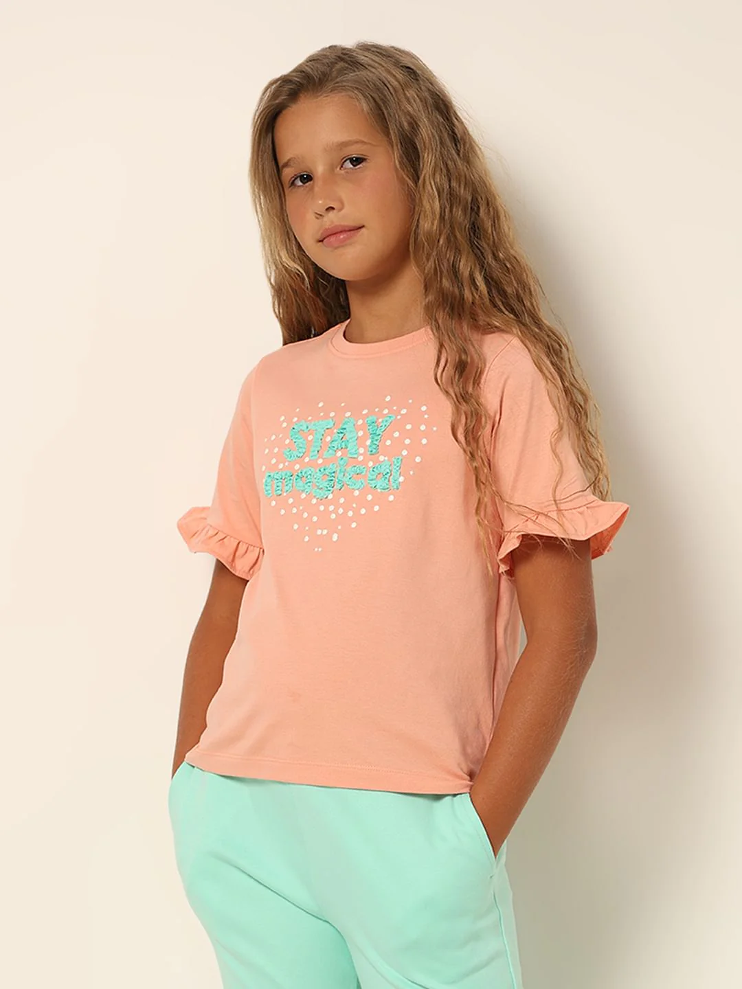 Girls Coral Typographic Print T-Shirt - Image 2