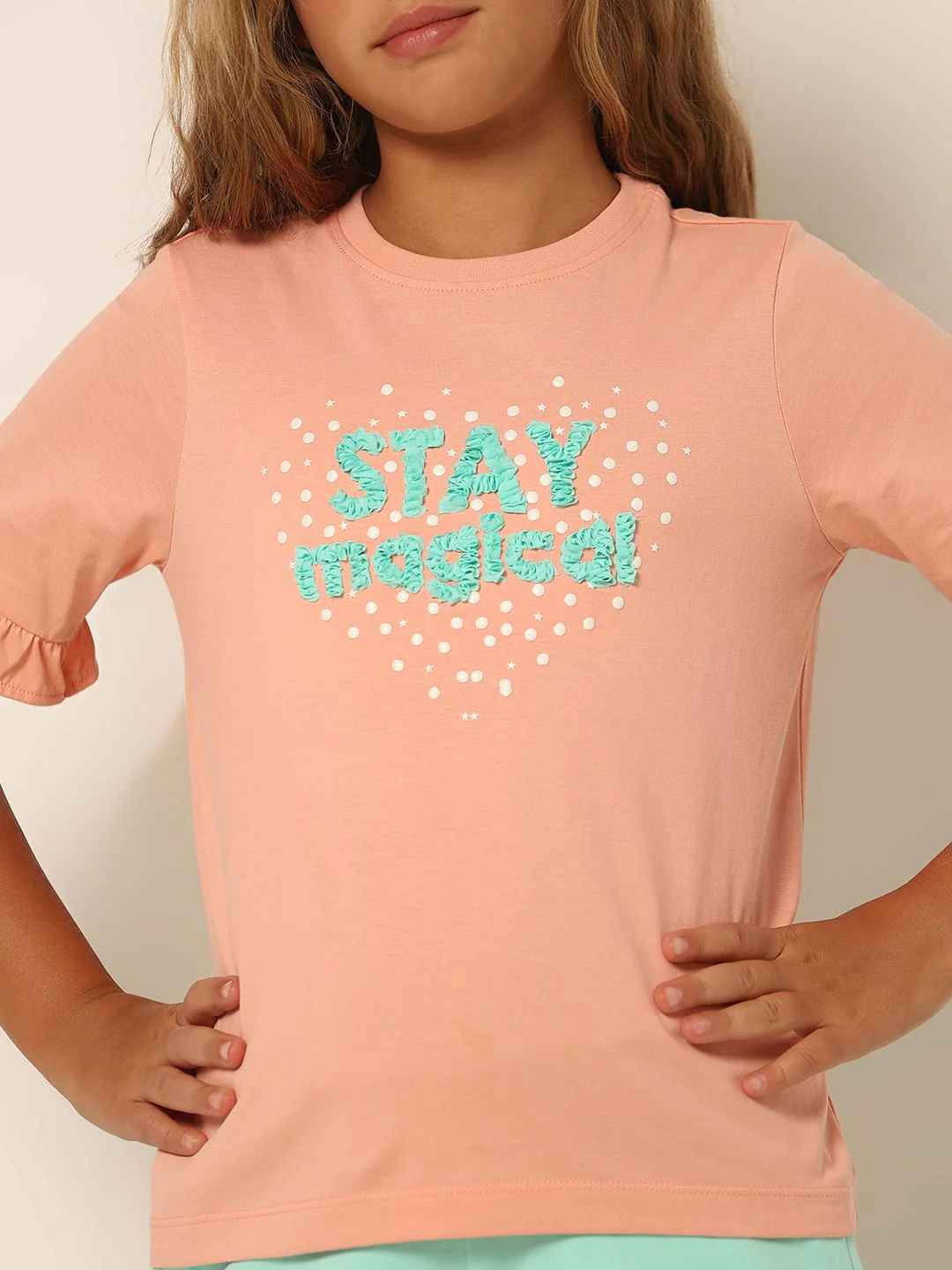 Girls Coral Typographic Print T-Shirt - Image 4
