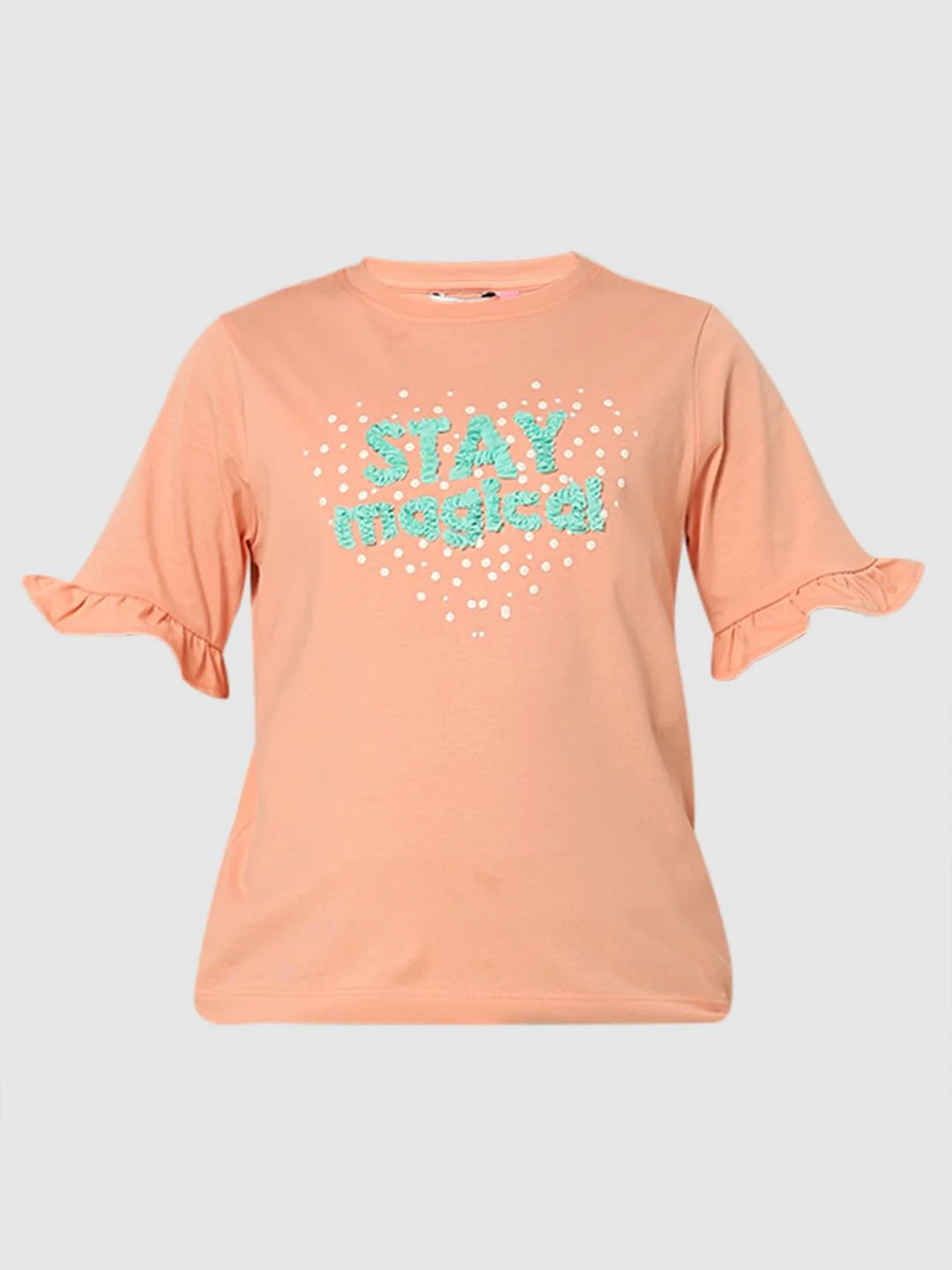 Girls Coral Typographic Print T-Shirt - Image 6