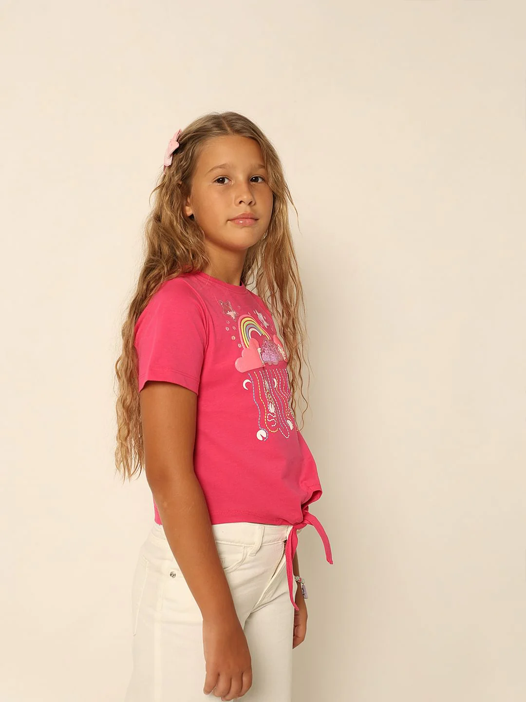 Girls Pink Typographic Print T-Shirt