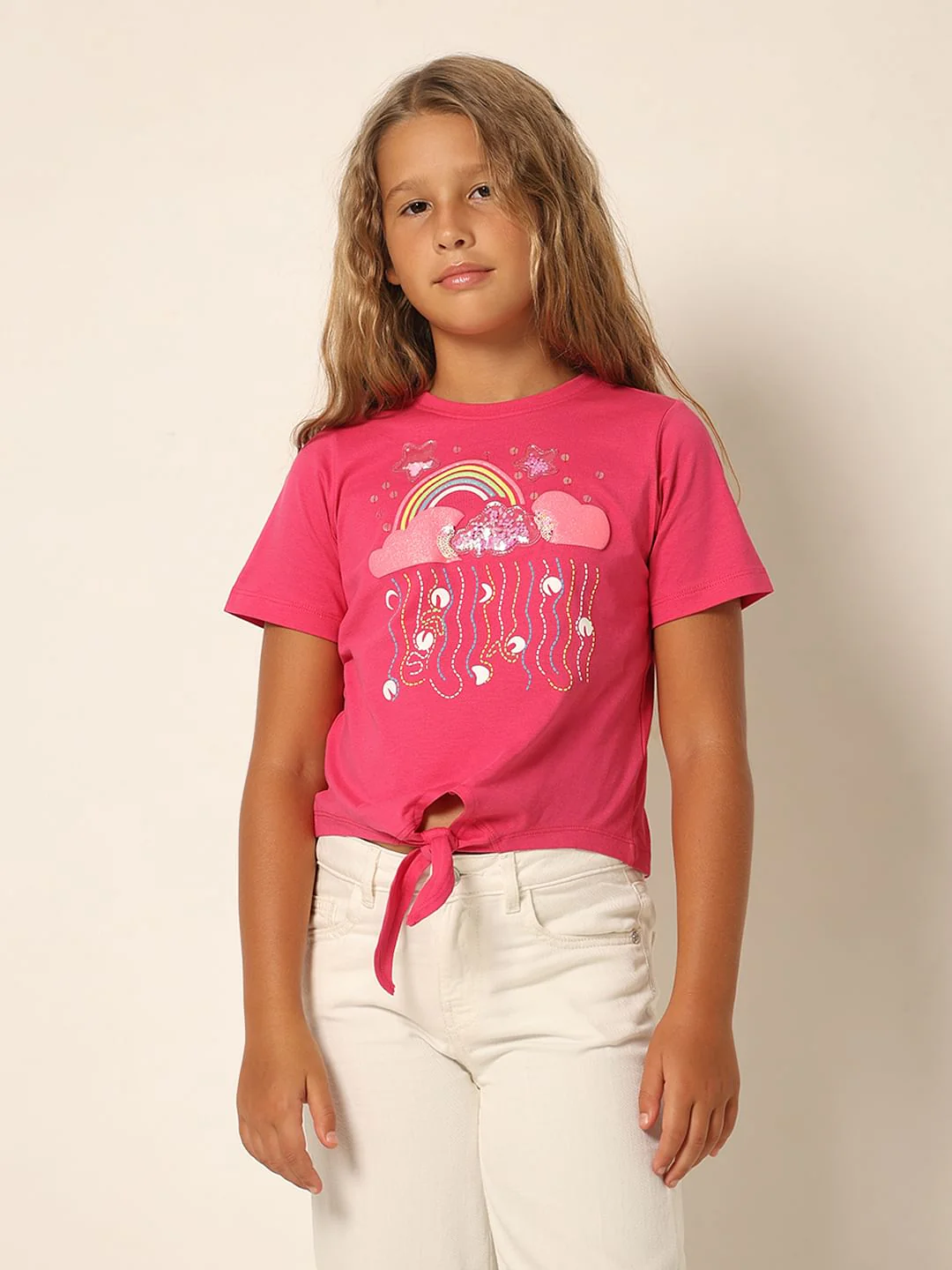 Girls Pink Typographic Print T-Shirt - Image 2