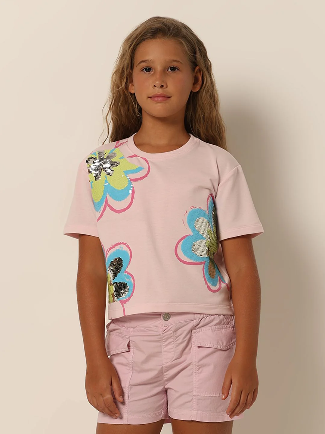 Girls Pink Sequin Detail T-Shirt - Image 2