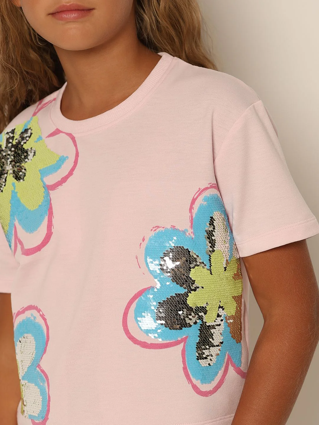 Girls Pink Sequin Detail T-Shirt - Image 4