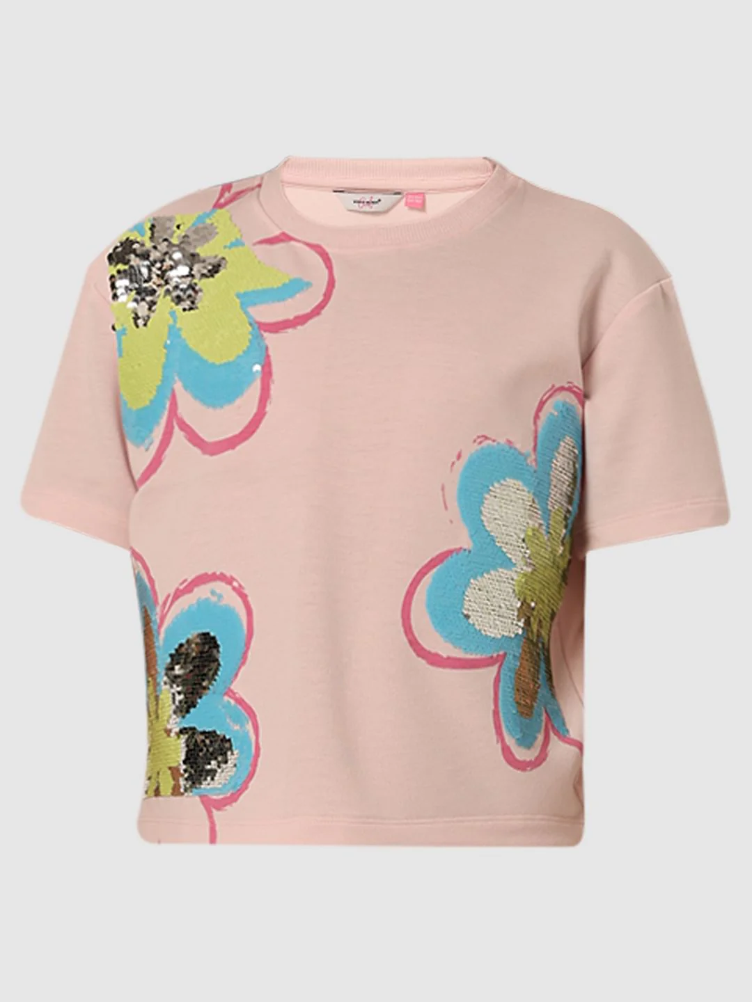 Girls Pink Sequin Detail T-Shirt - Image 6
