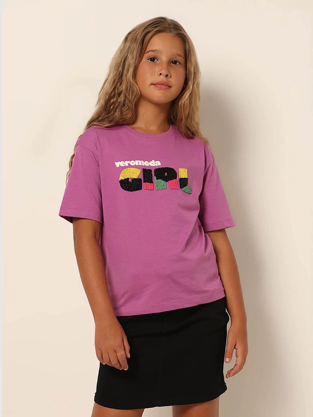 Girls Purple Bead Detail T-Shirt - Image 2
