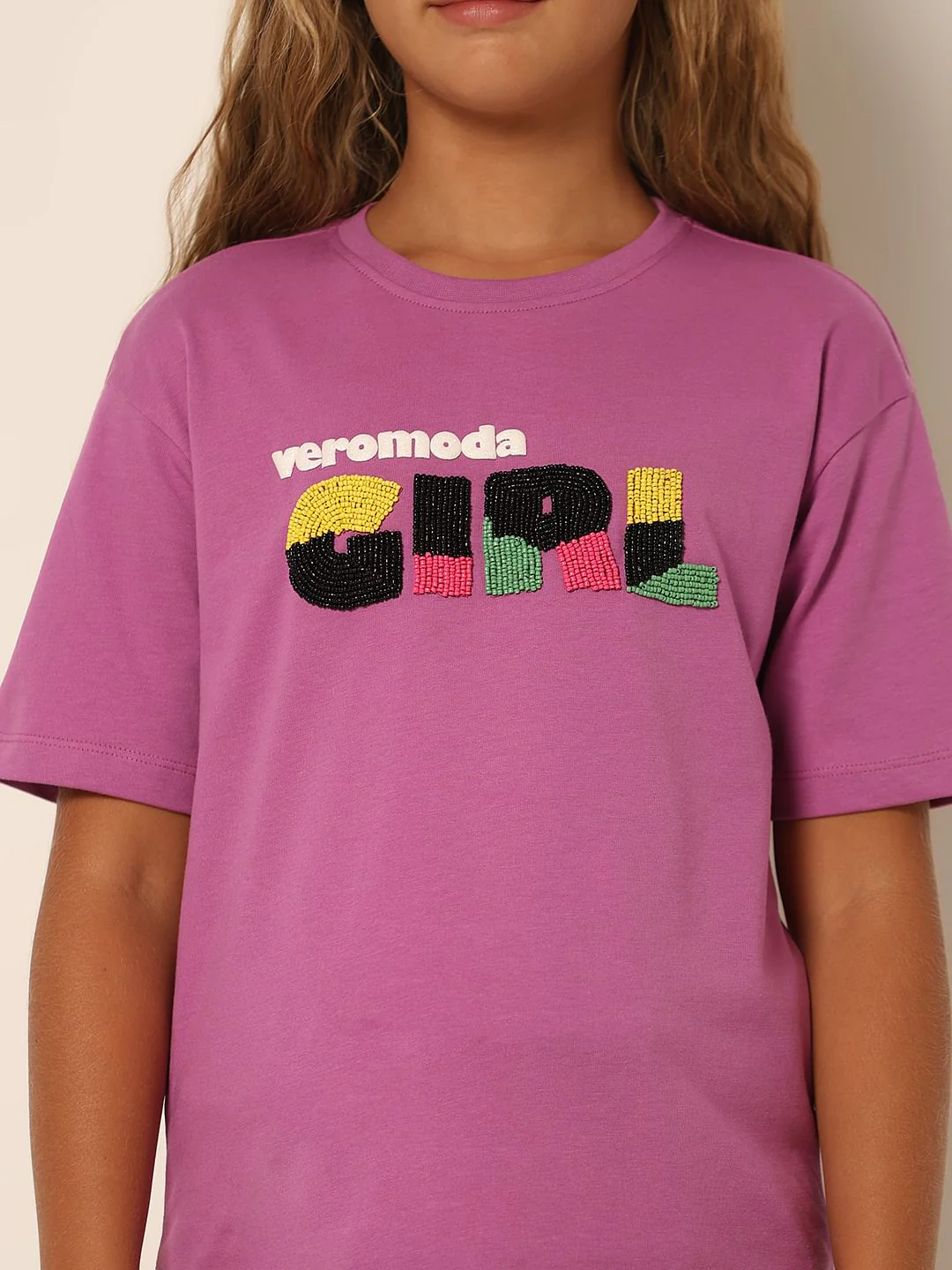 Girls Purple Bead Detail T-Shirt - Image 4